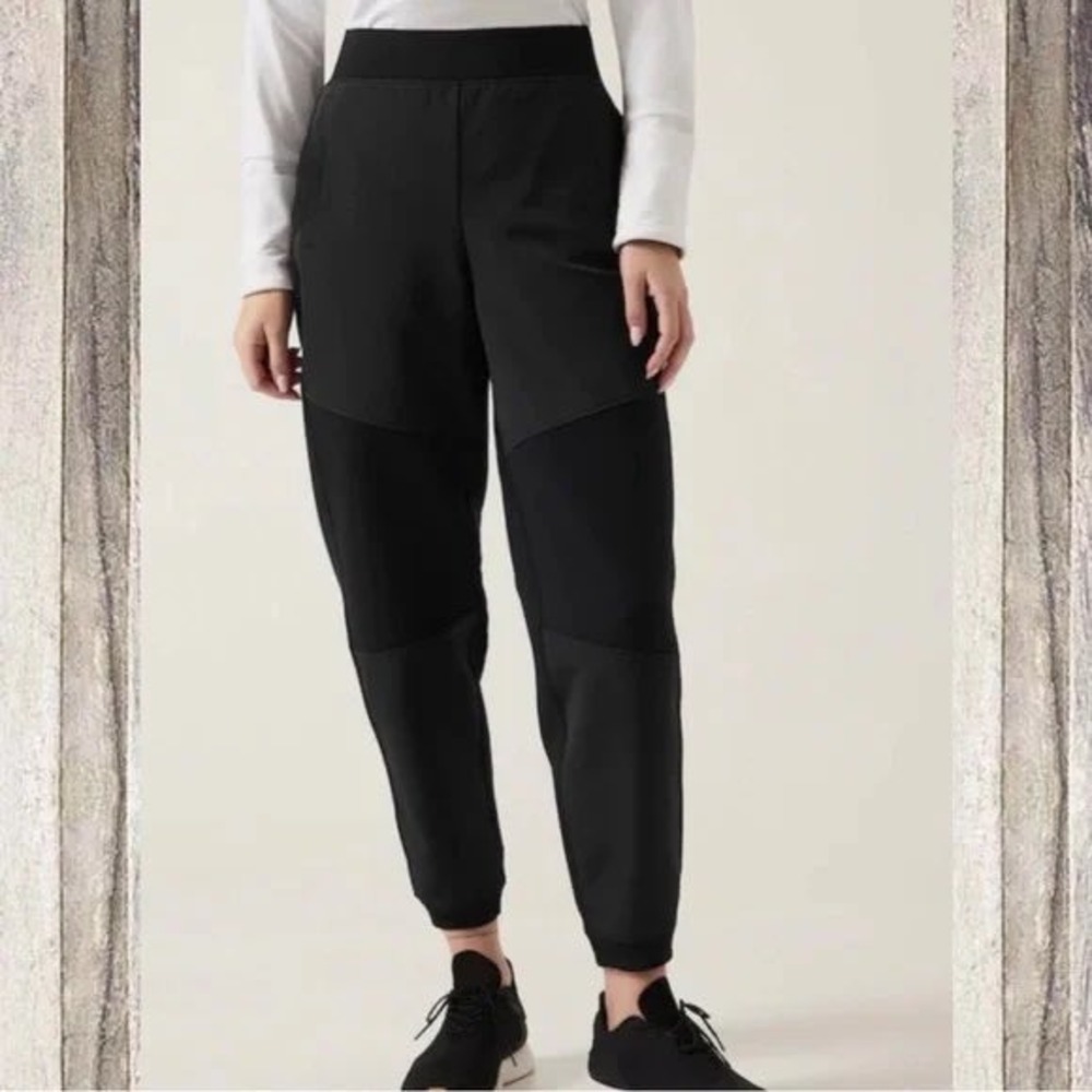 Athleta Womens Black Hybrid Joggers Mixed Media Tapered Active Pants XS TP
